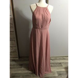 Azazie A12 Dusty Rose A-Line Princess Halter Pocket Maxi Dance Wedding Occasion